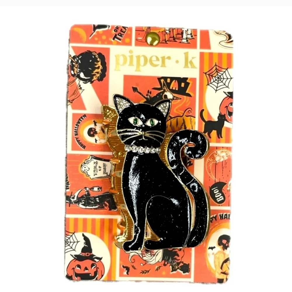 🐈‍⬛ ▪️Piper K ▪️Adorable Black Cat Enamel Hair Claw Clip